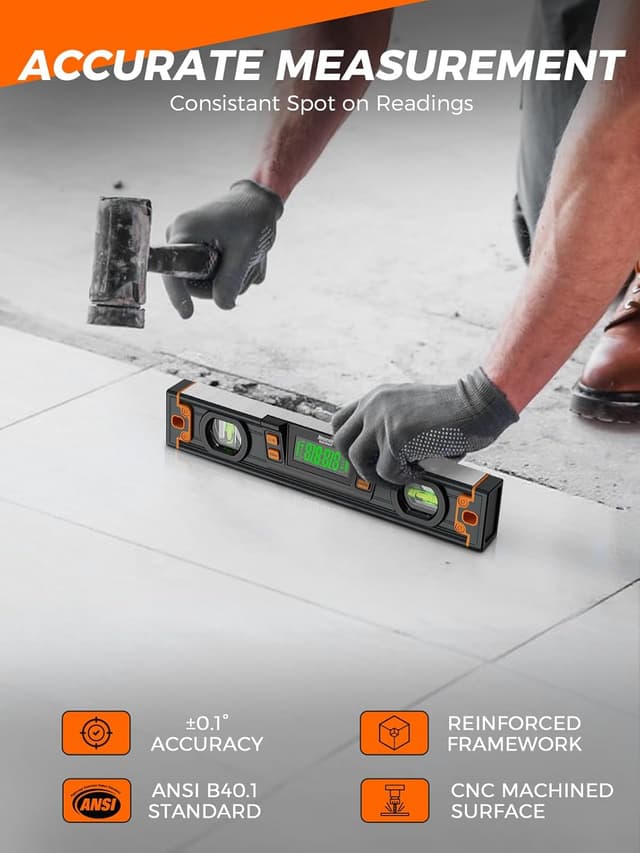 Detalle 2 de Mecurate 10-Inch Digital Level with Bright LCD, Audible Alerts and Magnetic Base (Smart Precision Torpedo)