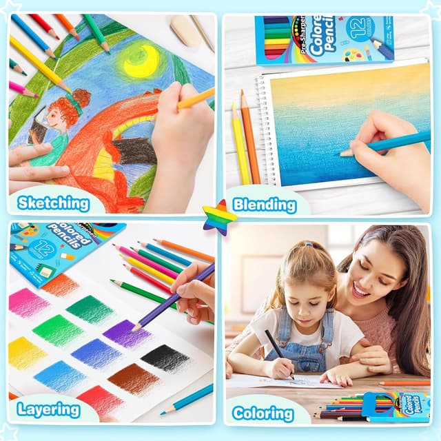 Detalle 2 de V-Opitos 48-Count Colored Pencils (4 Packs, 12 Colors each) — Pre-sharpened Kids Pencils for School & Classroom Prizes