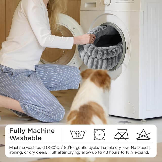 Detalle de Bedsure Cat Bed Washable Kitten Bed, 58x58cm Grey Round Semi-Enclosed Corduroy Fleece