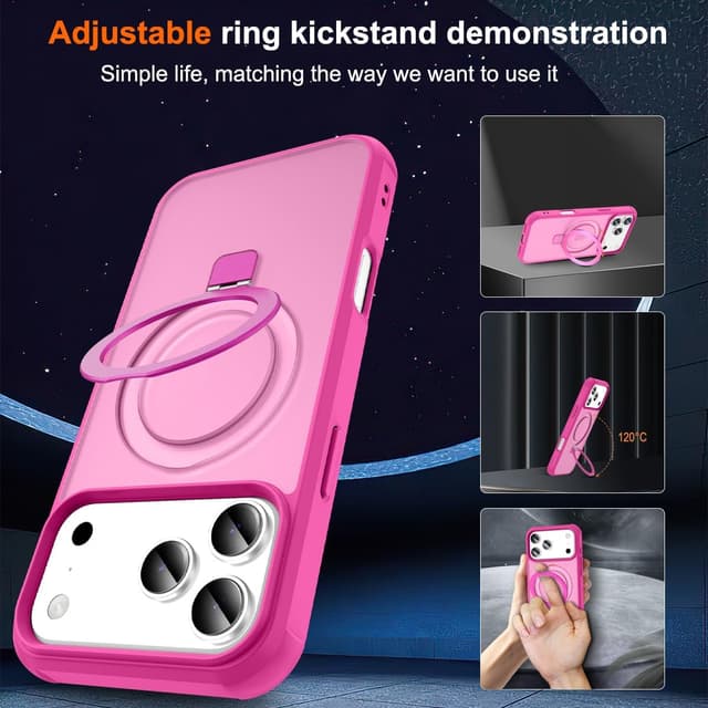 Detalle de CHAOFEnG Magnetic Compatible iPhone 17 Pro Max Case with Ring Stand (Rose Red)