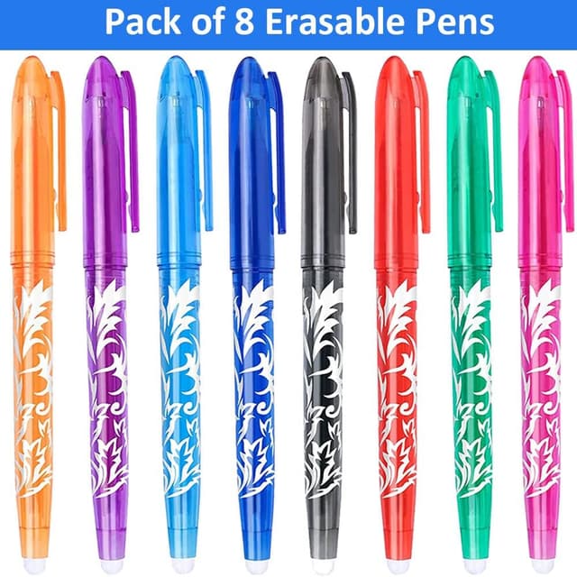 Detalle de 8 Erasable Rub Out Pens (0.5mm) with End Rubber Eraser – Coloured Gel Pens for Office, School & Planning