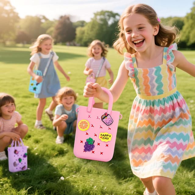 Detalle de Oudizz Silicone Hole Handbag Toddler Purse Crossbody Bag with Adjustable Shoulder Strap