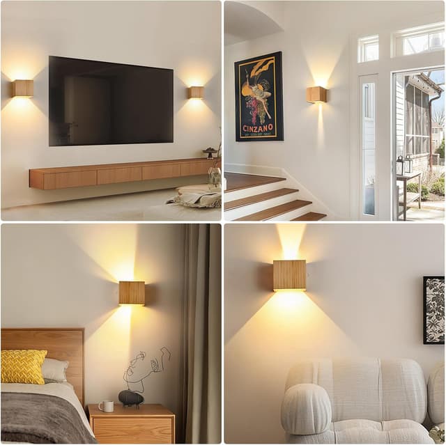 Detalle 2 de Doughelec LED-Wandleuchte aus Holz, 6 W, 3000 K warmweiß – innen, IP20, up & down, einstellbarer Abstrahlwinkel