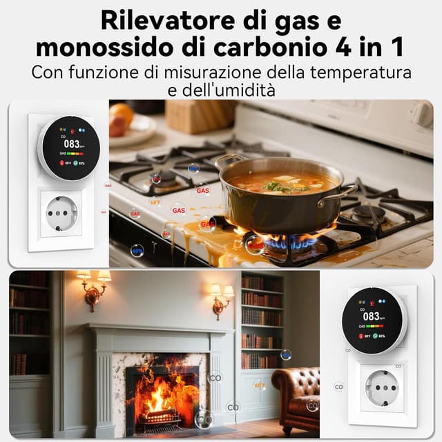 Detalle de CHZHVAN Rilevatore gas CO 4-in-1 plug-in