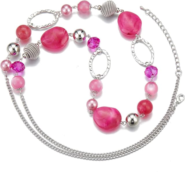 Detalle de Collier long FULU AUTUMN en argent avec perles (88 + 7 cm) – sautoir bohème en perles de cristal et de pierre