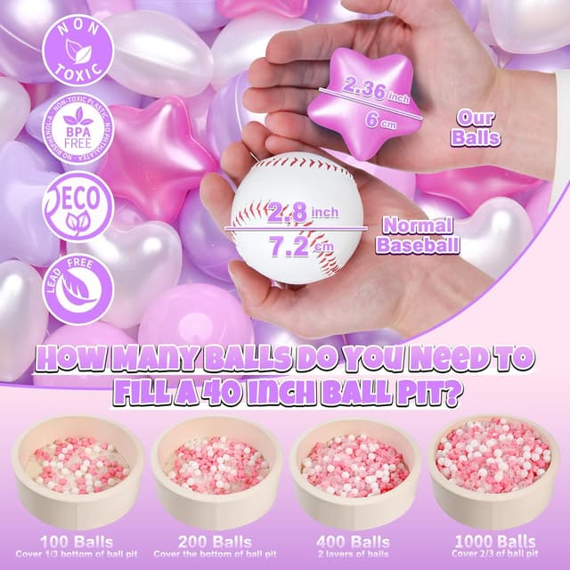 Detalle de GOGOSO 500-Piece Ball Pit Balls (Stars & Hearts) for Toddlers