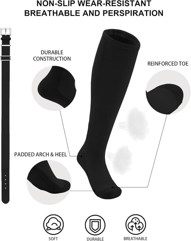 Detalle 2 de QBK Toddler Baseball Socks & Belt Combo Set (2T–5T) for T-Ball, Baseball, and Softball