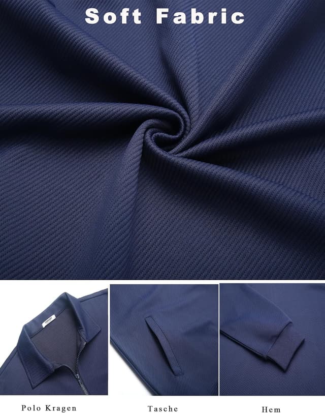 Detalle de COOFANDY Polo homme manches longues en tricot avec fermeture éclair