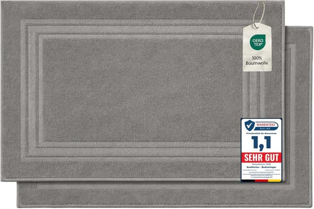 Detalle de Komfortec Lot de 2 tapis de bain en coton éponge gris 50 x 70 cm