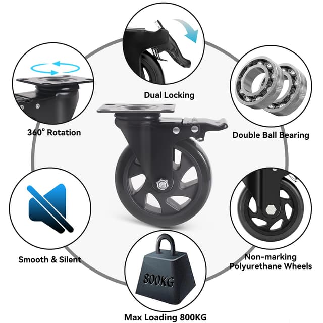 Detalle de RRIUTO 125mm heavy duty swivel castors 800kg