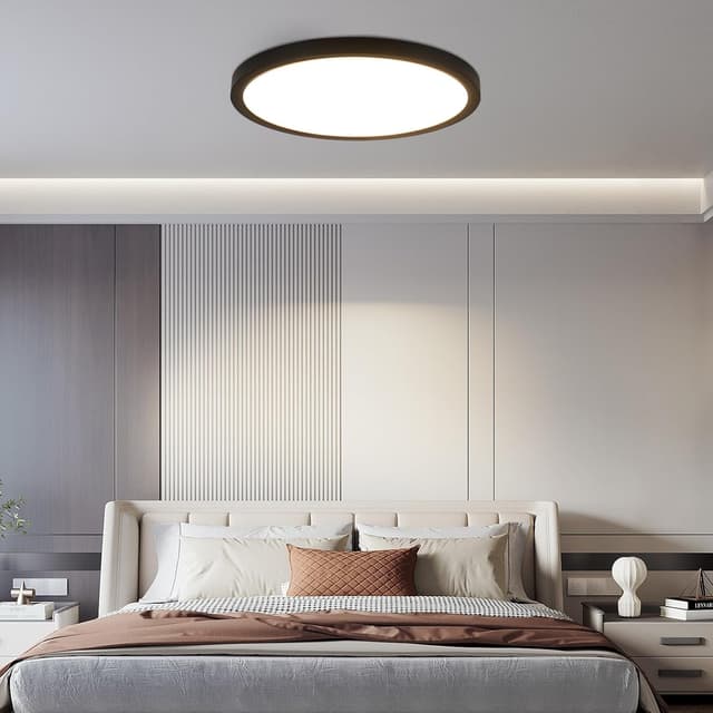 Detalle 2 de ZMH Deckenlampe LED fürs Badezimmer, flach (Ø 30 cm), 24 W, 3000 K, IP44, schwarz