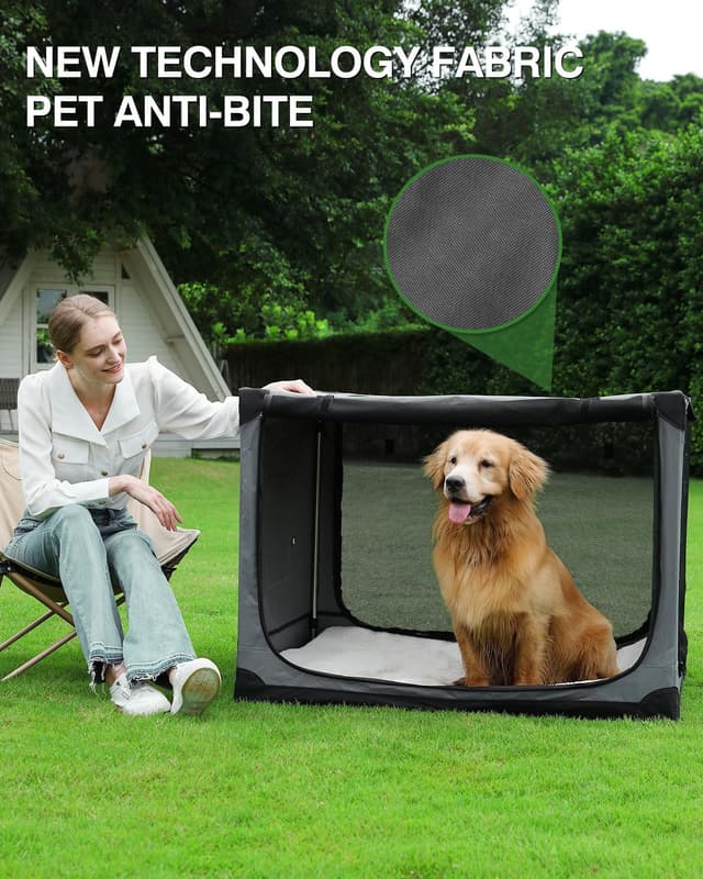 Detalle de Derimkcoa 76 × 54 × 54cm Collapsible Travel Dog Crate (Soft Portable Kennel, 4-Door) – Grey