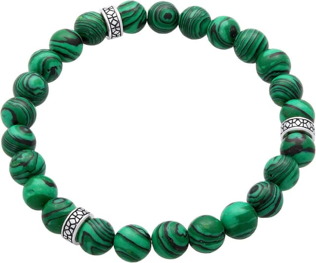 Detalle de Kuzzoi Buddha Herren-Armband aus 925 Sterling Silber mit grünen Malachit-Edelstein-Perlen (elastisch) – Yogaschmuck, Chakraarmband