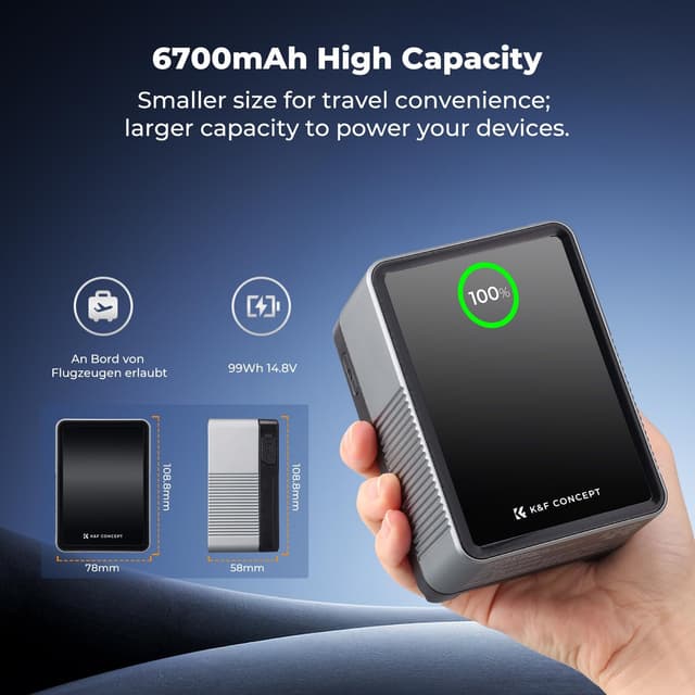 Detalle 2 de K&F CONCEPT KF-V99 Pro Mini V-Mount Battery with PD 100W USB-C Fast Charging (99Wh/6700mAh)