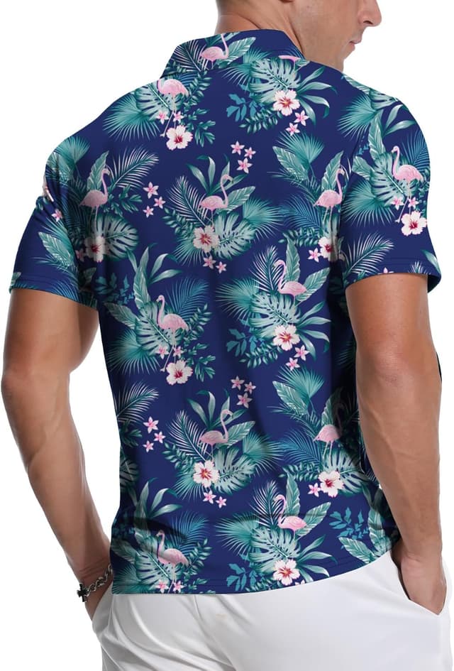 Detalle de MLANM men’s short-sleeve polo shirts (printed) – lightweight stretch golf/casual tee