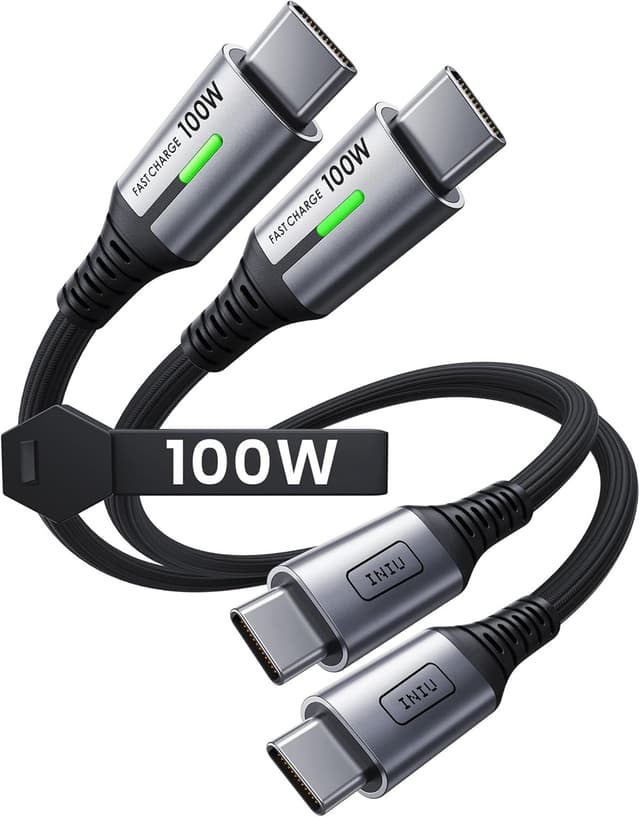 Detalle de INIU USB-C auf USB-C Schnellladekabel (100 W, 0,3 m + 0,3 m, PD, 5 A, QC 4.0) – für Laptop, Tablet & Smartphone