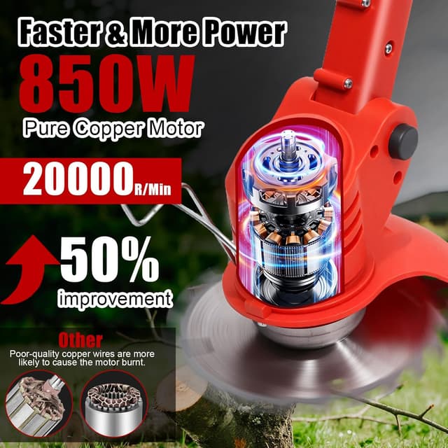 Detalle 2 de Xbzzgmg Cordless Strimmer: adjustable telescopic grass trimmer with 2 batteries and 4 blade types