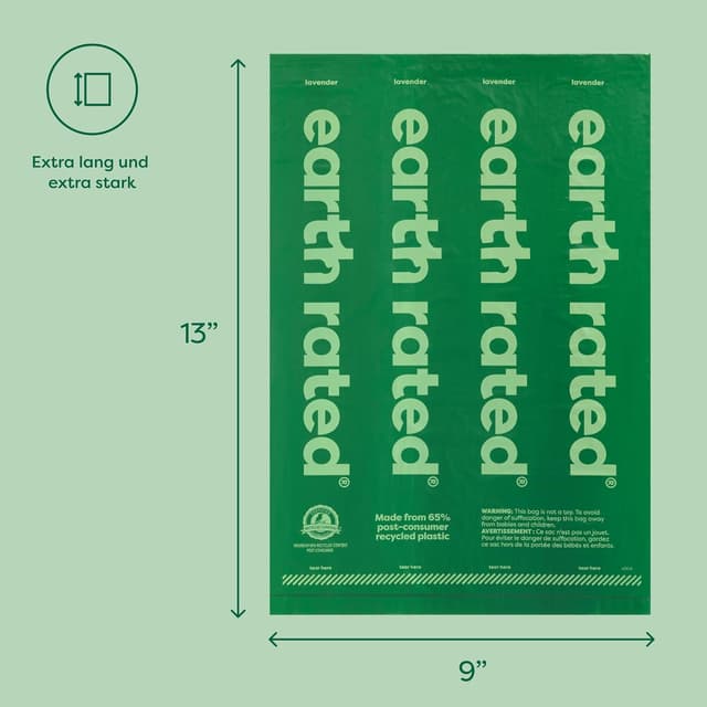 Detalle de Earth Rated Hundekotbeutel Roll-on als Nachfüllrollen, lavendelduft, 270 Stück (22 x 33 cm)