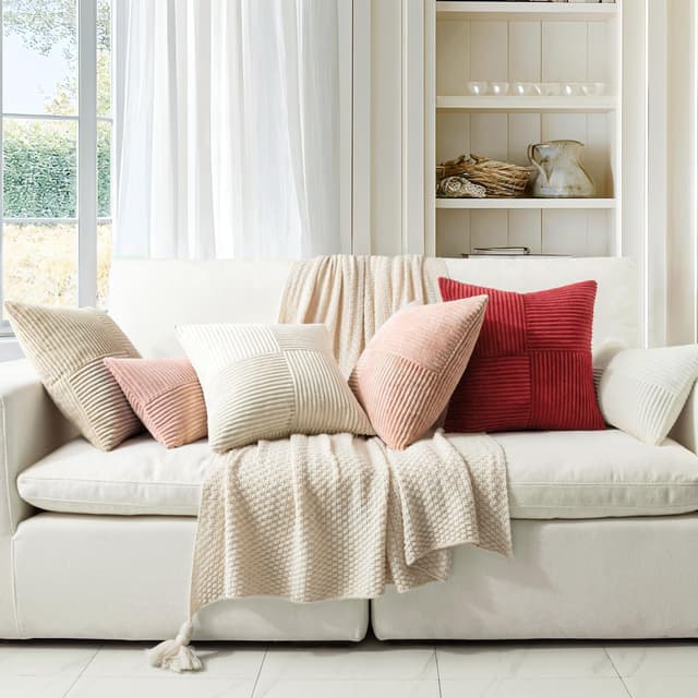 Detalle de MIULEE 2er-Set Kissenbezüge 40x60 cm Beige aus Kord – Patchwork-Design für Sofa & Boho-Deko