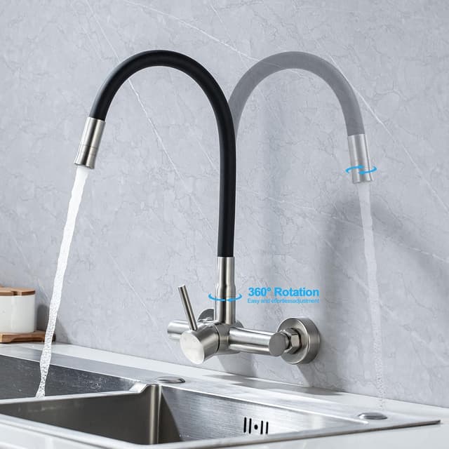 Detalle de LakeBayMZC Rubinetto da cucina a montaggio a parete in acciaio inox 304, nero con 2 tipi di getto e flessibile