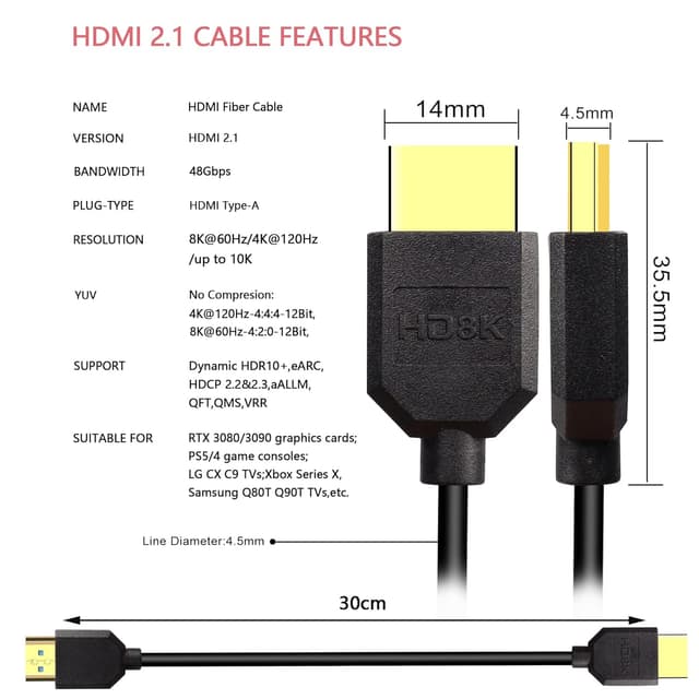Thumbnail 6 de 8K HDMI 2.1 Kabel 0,3 m mit 48 Gbit/s