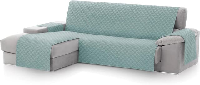 Detalle de Textilhome Malu copridivano chaise longue con penisola 240 cm, trapuntato universale acquamarine