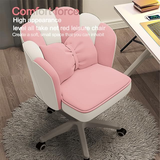 Detalle 2 de XUEGW Schreibtischstuhl mit Blütenblatt-Design aus Samt, Schleife und 360° Dreh-Rollen fürs Heimbüro