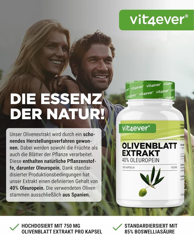 Detalle 2 de vit4ever Olivenblatt Extrakt 750 mg Kapseln 180