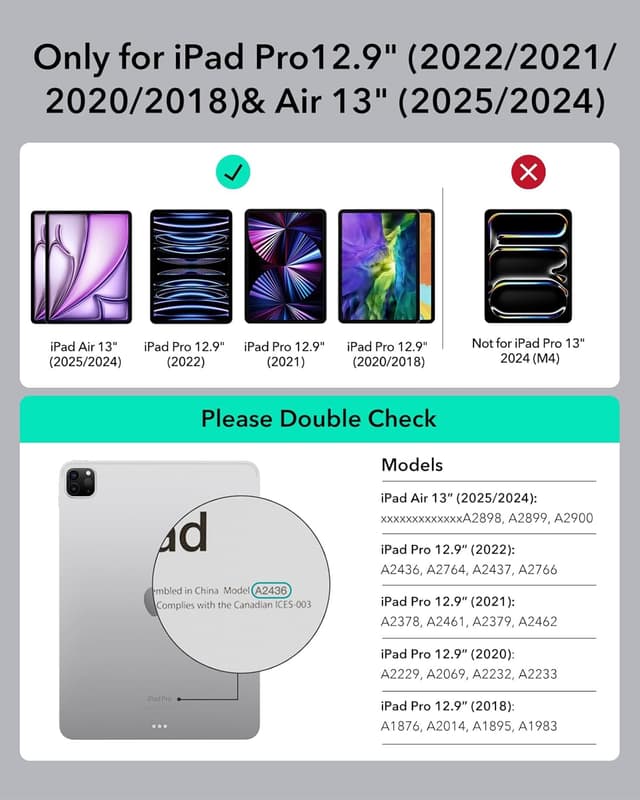 Detalle de ESR for iPad Air 13" & iPad Pro 12.9" Keyboard Case with Trackpad (Rebound Series) – Easy-Set floating cantilever stand, black