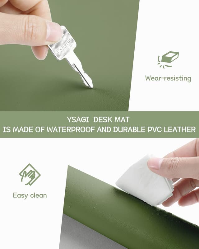 Detalle 1 de YSAGi Non-Slip Desk Pad (Waterproof PVC Leather) – 90 x 43 cm Olive Green