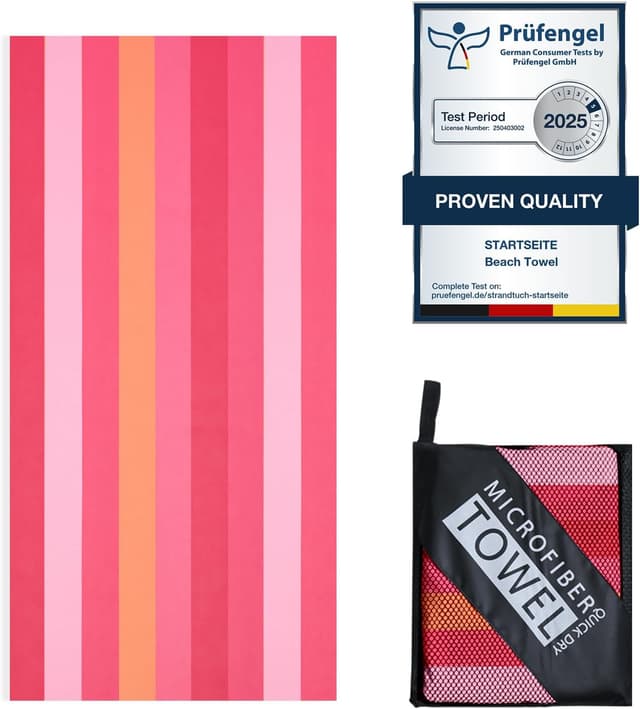 Detalle de Startseite 200 x 90 cm Microfibre Beach Towel (Large, Quick Drying, Sand-Free) with Storage Bag