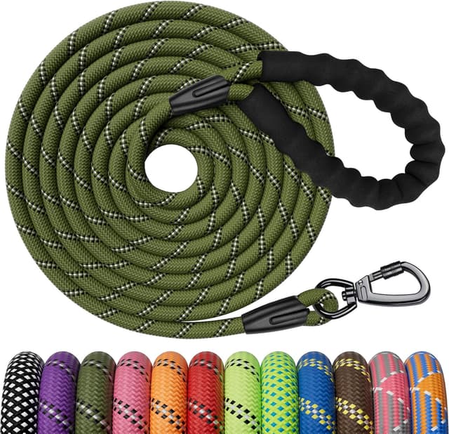 Detalle de Kdsvakd Training Lead for Dogs (1.5m / 5ft) with Carabiner Clip and Padded Handle, Reflective Rope Leash – Army Green