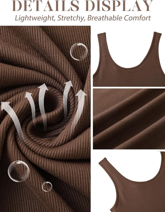 Detalle de Aottori Damen Tank Top Slim Fit – geripptes Basic aus Baumwolle mit Rundhalsausschnitt