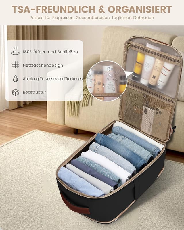 Detalle de LOVEVOOK Handgepäck Rucksack für 17,3 Zoll (40L) – 45x30x20 cm, wasserdichtes Reise- und Business-Backpack in Schwarz Beige Braun