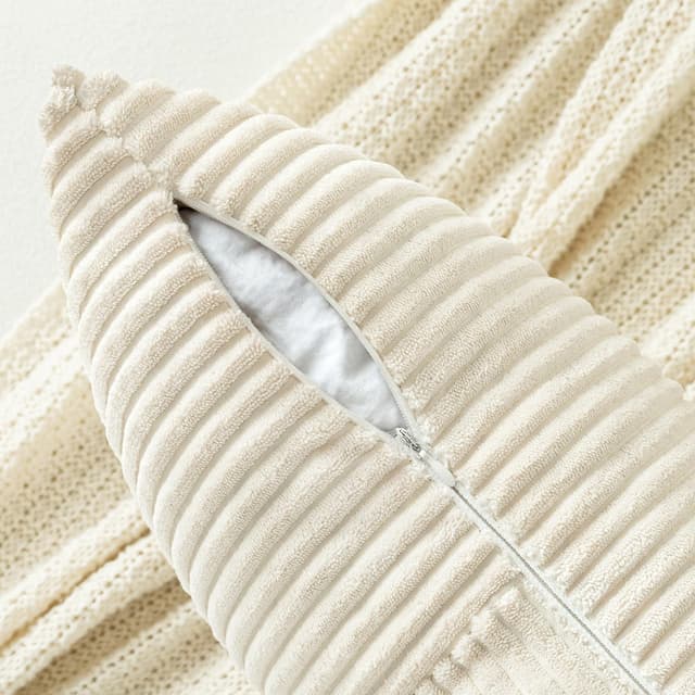 Detalle de MIULEE 2er-Set Kissenbezüge 40x60 cm Beige aus Kord – Patchwork-Design für Sofa & Boho-Deko