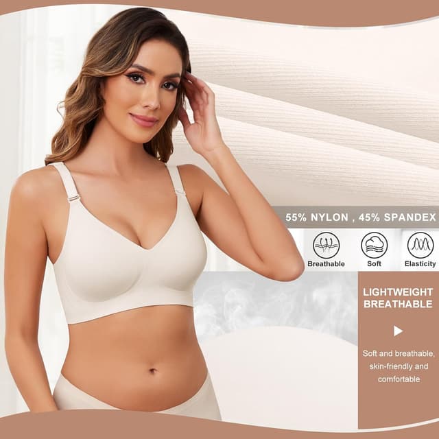 Detalle 1 de Lonya Women’s Push Up Seamless Non-Wired Support Bra (Zero Feel) – V-neck comfort bralette