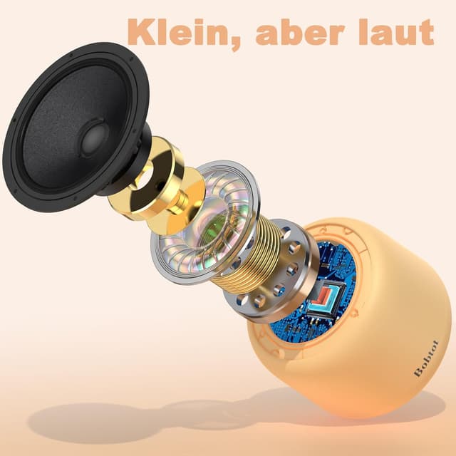 Detalle 2 de Bobtot Tragbarer Bluetooth-Lautsprecher (Orange) mit 15 Stunden Spielzeit, wasserdicht und Freisprechfunktion