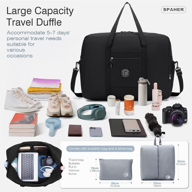 Detalle de SPAHER sac de voyage cabine 55x40x23 cm avec bandoulière amovible, trousse et grand sac à chaussures
