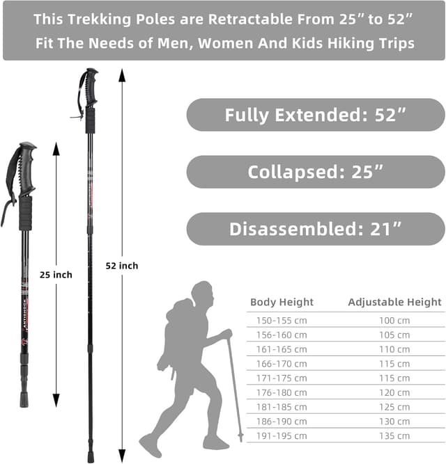 Detalle de Aihoye Hiking Trekking Poles (2-Pack) Collapsible, Lightweight Anti-Shock Adjustable Walking Sticks