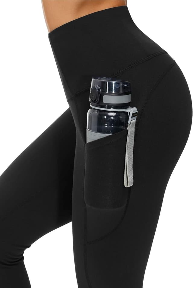 Detalle de THE GYM PEOPLE Damen Sport-Leggings mit High Waist und Taschen – blickdichte Yogahose