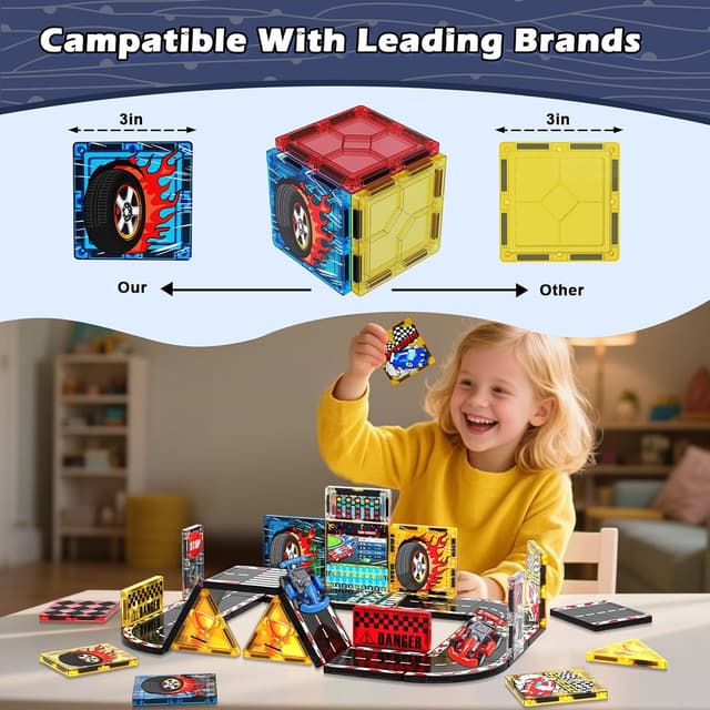 Thumbnail 6 de Magnetic Tiles Road Set (34-Piece) Magnetic Car Race Track for Kids Ages 4–8