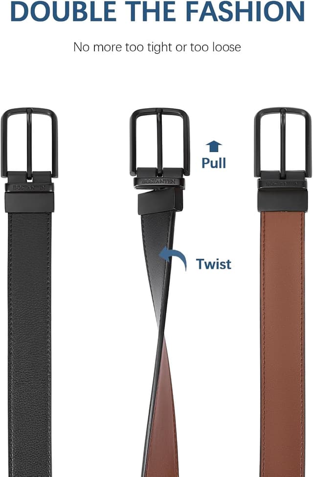 Detalle 2 de BOSTANTEN Ceinture réversible en cuir pour homme 3,5 cm (2 en 1) avec boucle rotative