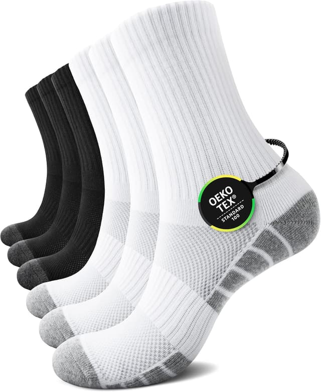 Detalle de TUUHAW 6-pack cotton sports socks for women & men – breathable crew socks for running, hiking, cycling and gym