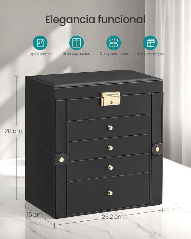 Detalle de SONGMICS joyero de 5 niveles con cerradura