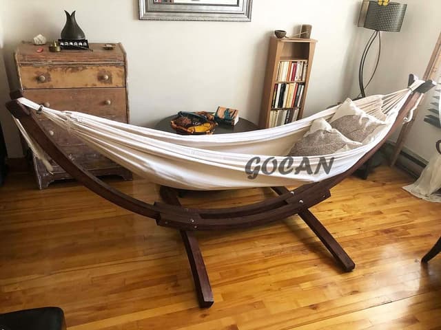Detalle de GOCAN Brazilian Double Hammock for 2, Extra Large canvas cotton (Beige) – 220x150cm, 330cm total length, up to 300kg