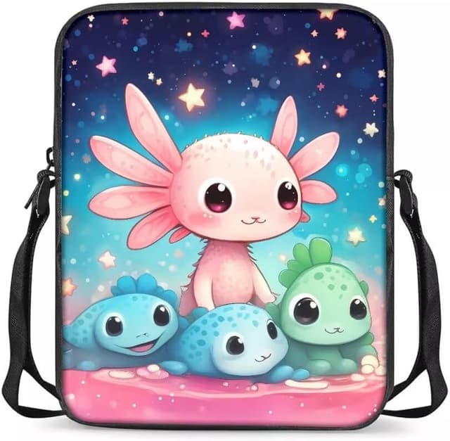 Detalle de Chaqlin Kawai Axolotl crossbody bag for kids and girls (pink sling satchel)