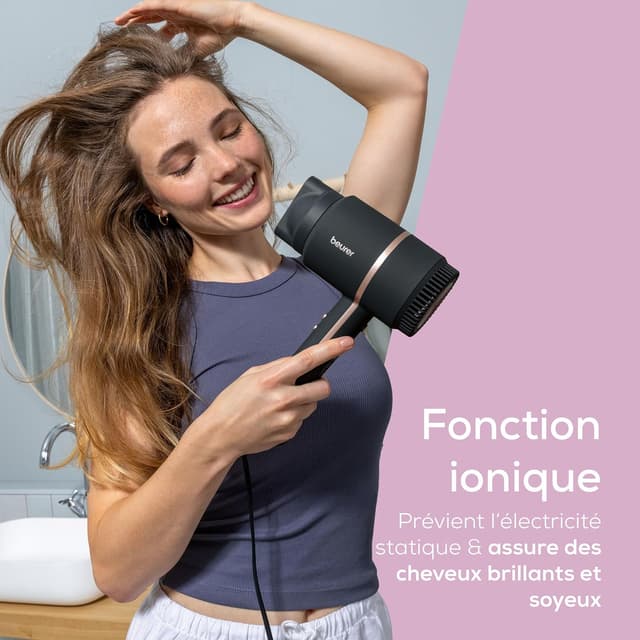 Detalle de Beurer HC 35 sèche-cheveux compact ionique 1600–2000 W noir/rose, embout concentrateur inclus