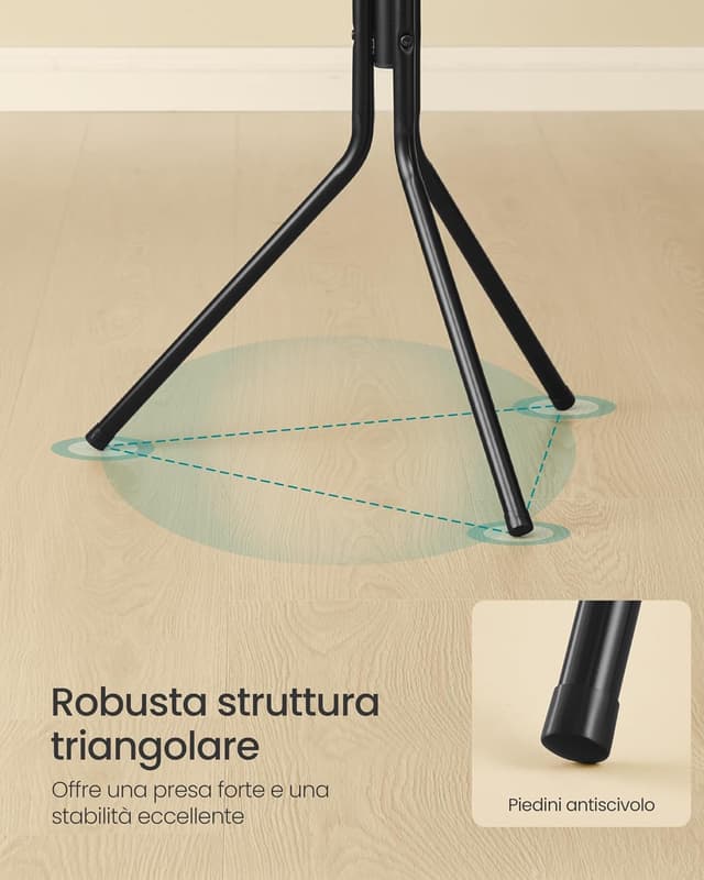 Detalle de SONGMICS appendiabiti da terra nero inchiostro con 16 ganci RCR081BH01, altezza 175 cm