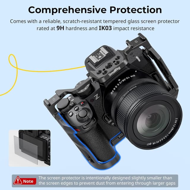 Detalle de SMALLRIG Z50 II Cage pour Nikon Z50 II (4980) : cage aluminium, fixation 1/4"-20 et plaque Arca-Swiss