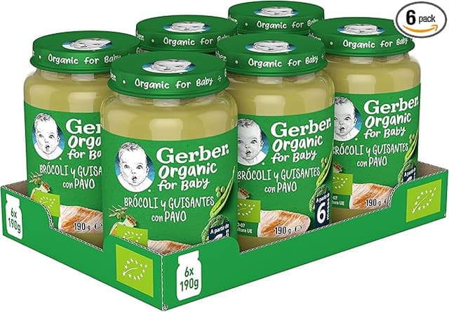 Imagen de Gerber Organic Tarritos de Pavo, Brócoli y Guisantes, 6x190g 🥦 en OfertitasTOP